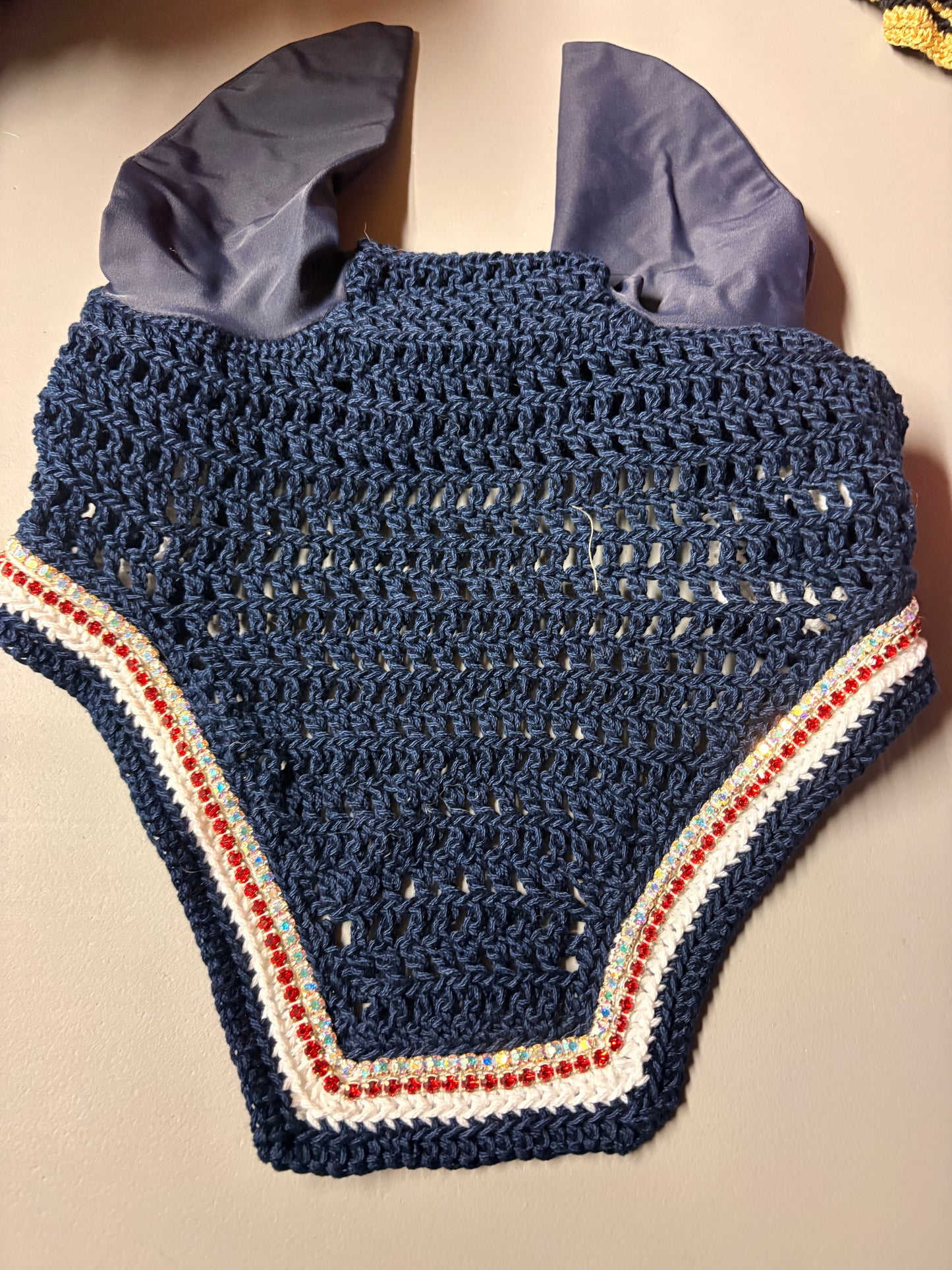Navy and White Horse Sized with Two Rows of Crystals