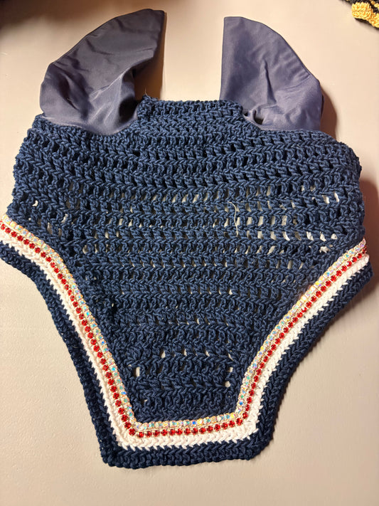 Navy and White Horse Sized with Two Rows of Crystals